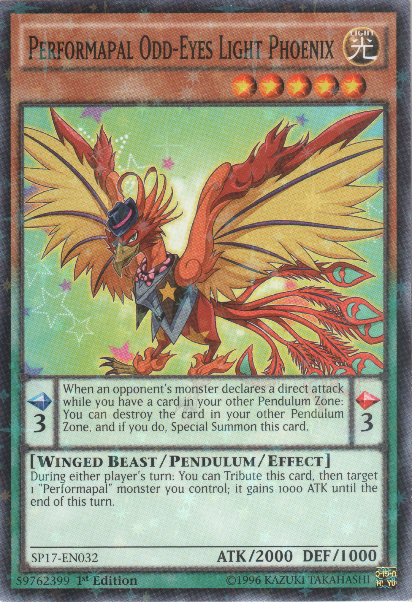 Performapal Odd-Eyes Light Phoenix [SP17-EN032] Starfoil Rare | Galaxy Games LLC