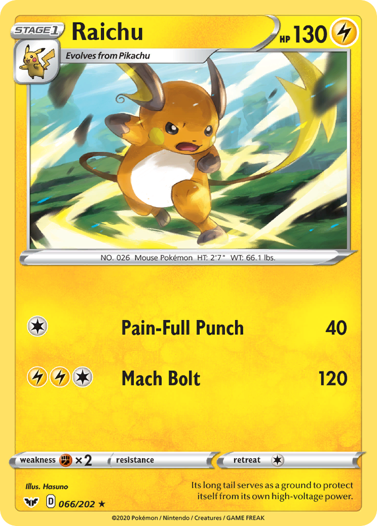 Raichu (066/202) [Sword & Shield: Base Set] | Galaxy Games LLC