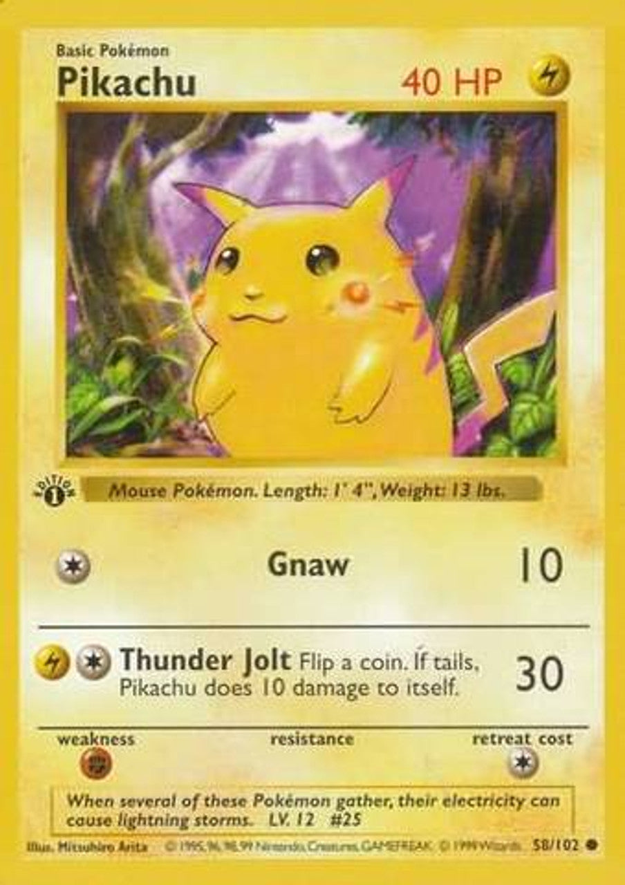 Pikachu (58/102) (Red Cheeks Misprint) [Base Set 1st Edition] | Galaxy Games LLC