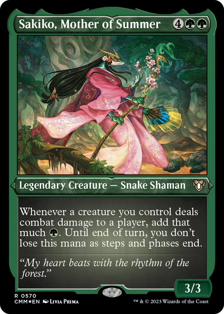 Sakiko, Mother of Summer (Foil Etched) [Commander Masters] | Galaxy Games LLC