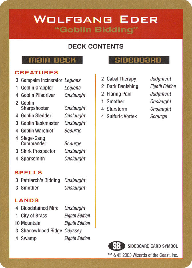 Wolfgang Eder Decklist [World Championship Decks 2003] | Galaxy Games LLC