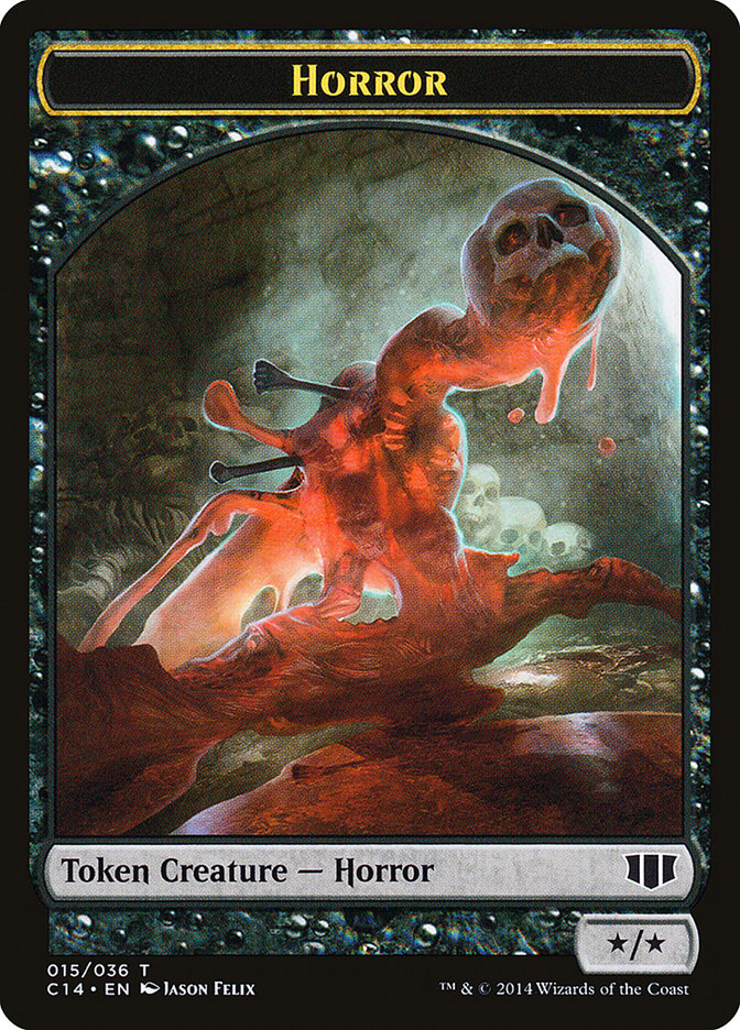 Horror // Zombie (016/036) Double-Sided Token [Commander 2014 Tokens] | Galaxy Games LLC