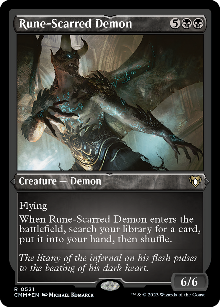 Rune-Scarred Demon (Foil Etched) [Commander Masters] | Galaxy Games LLC