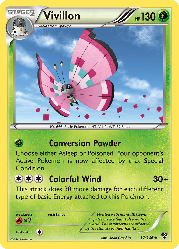 Vivillon (17/146) (Meadow Form/Pink Wings) [XY: Base Set] | Galaxy Games LLC