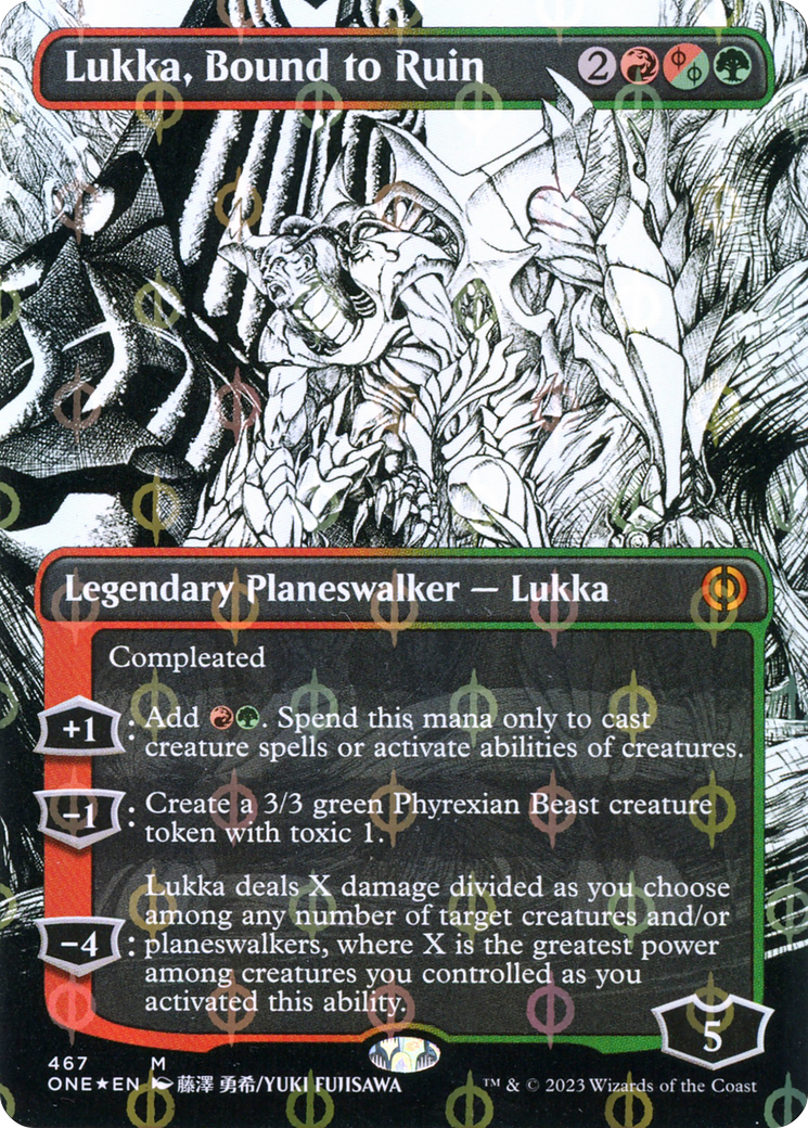 Lukka, Bound to Ruin (Borderless Manga Step-and-Compleat Foil) [Phyrexia: All Will Be One] | Galaxy Games LLC