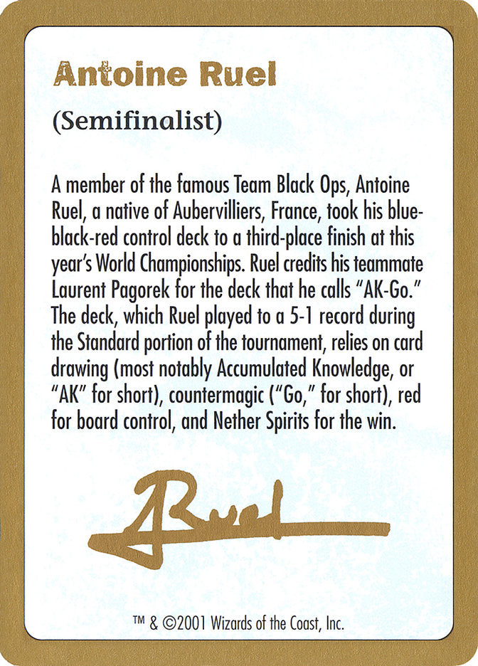 Antoine Ruel Bio [World Championship Decks 2001] | Galaxy Games LLC