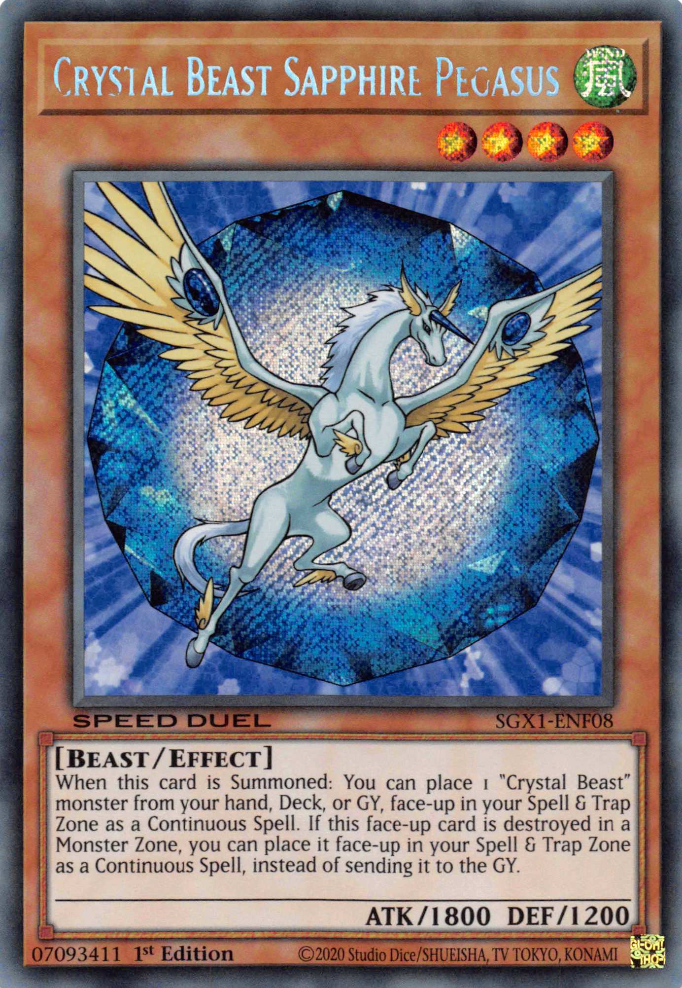 Crystal Beast Sapphire Pegasus [SGX1-ENF08] Secret Rare | Galaxy Games LLC