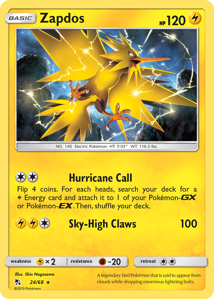 Zapdos (24/68) [Sun & Moon: Hidden Fates] | Galaxy Games LLC