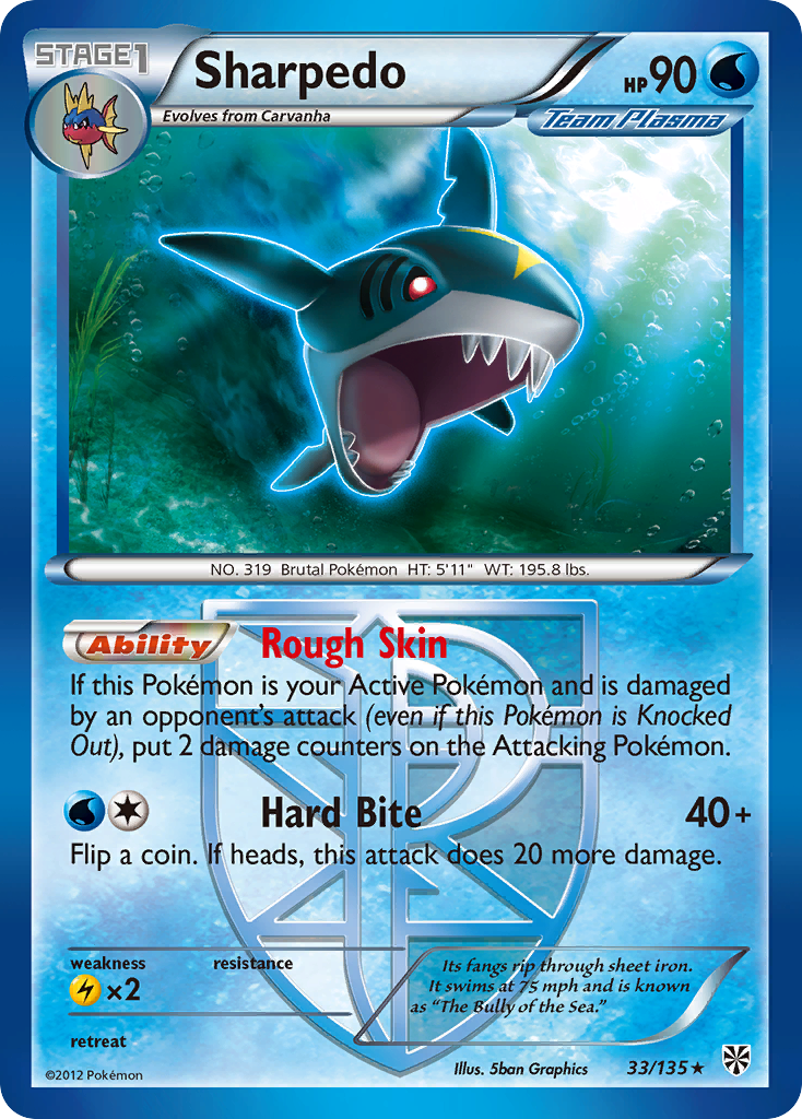 Sharpedo (33/135) [Black & White: Plasma Storm] | Galaxy Games LLC