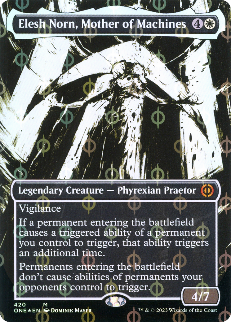 Elesh Norn, Mother of Machines (Borderless Ichor Step-and-Compleat Foil) [Phyrexia: All Will Be One] | Galaxy Games LLC