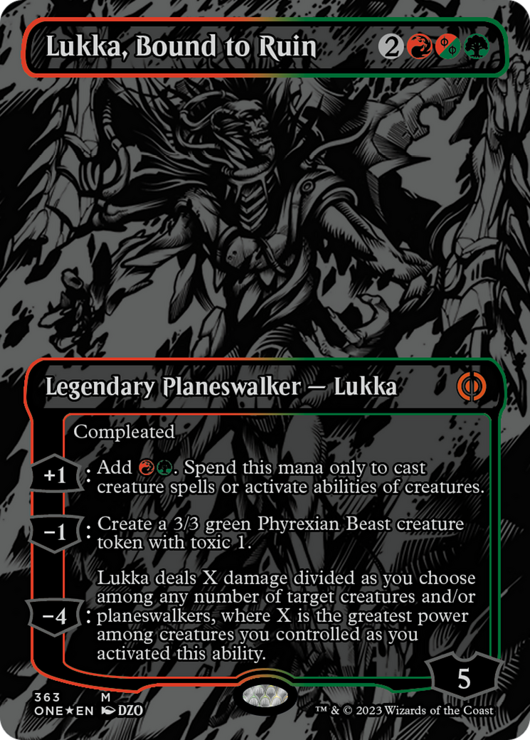 Lukka, Bound to Ruin (Oil Slick Raised Foil) [Phyrexia: All Will Be One] | Galaxy Games LLC