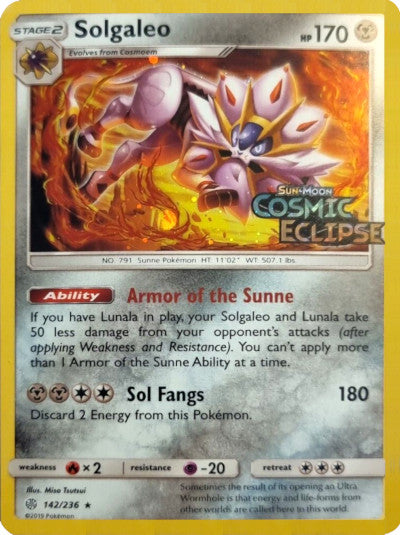 Solgaleo (142/236) (Cosmos Holo) [Sun & Moon: Cosmic Eclipse] | Galaxy Games LLC