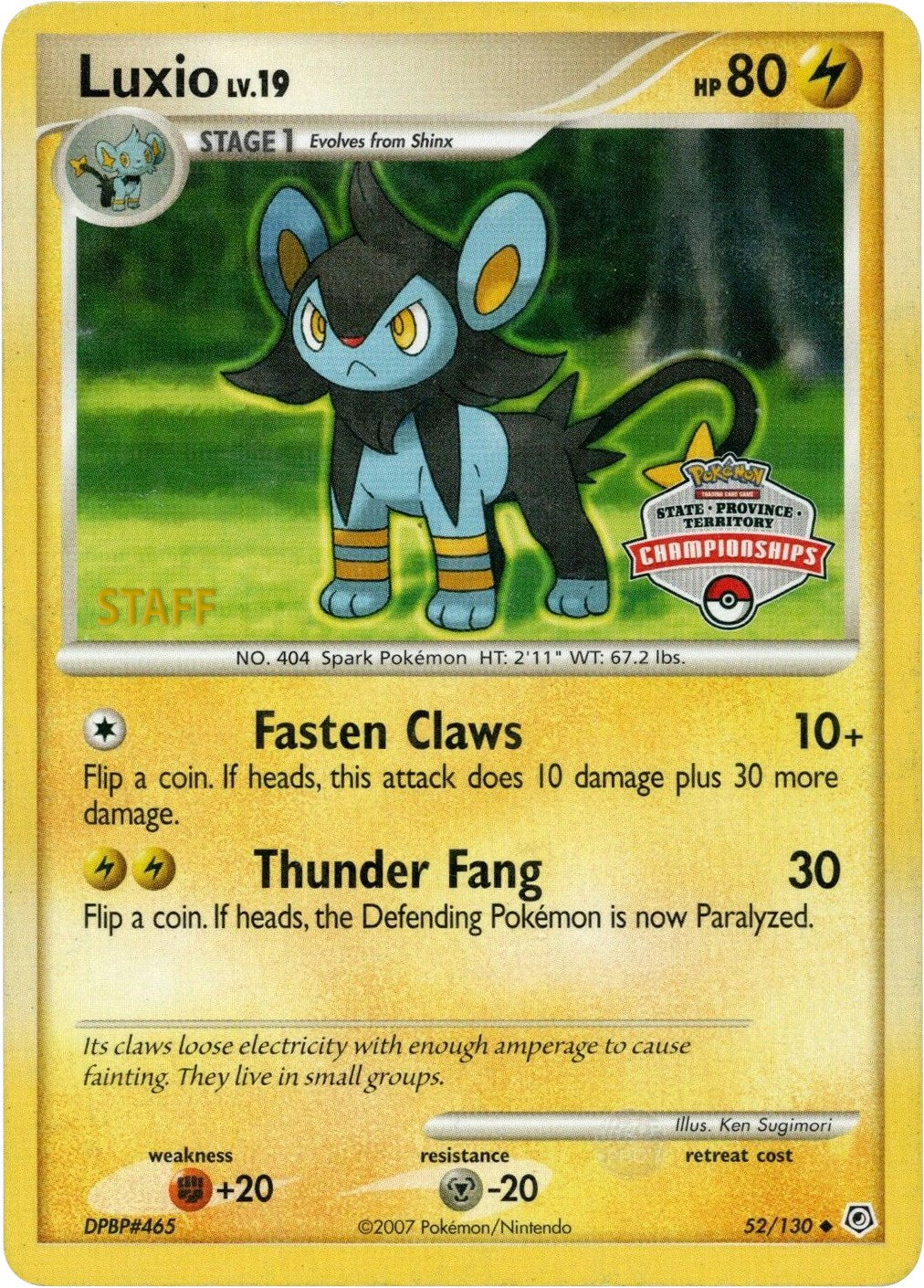 Luxio (52/130) (State Championship Promo) [Diamond & Pearl: Base Set] | Galaxy Games LLC