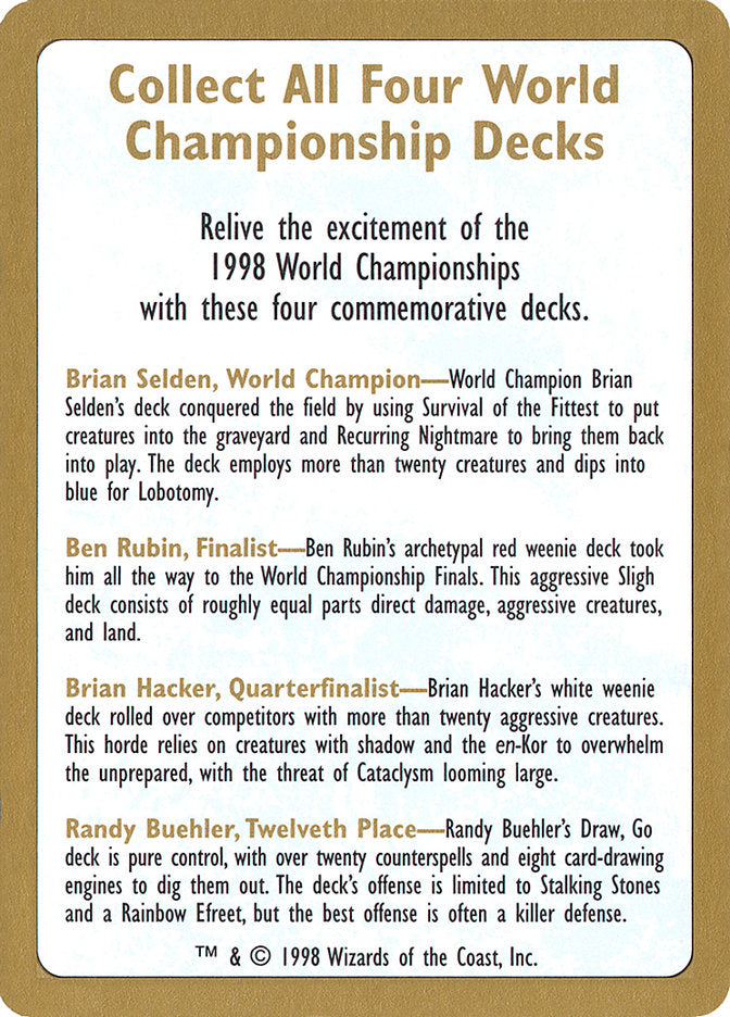 1998 World Championships Ad [World Championship Decks 1998] | Galaxy Games LLC