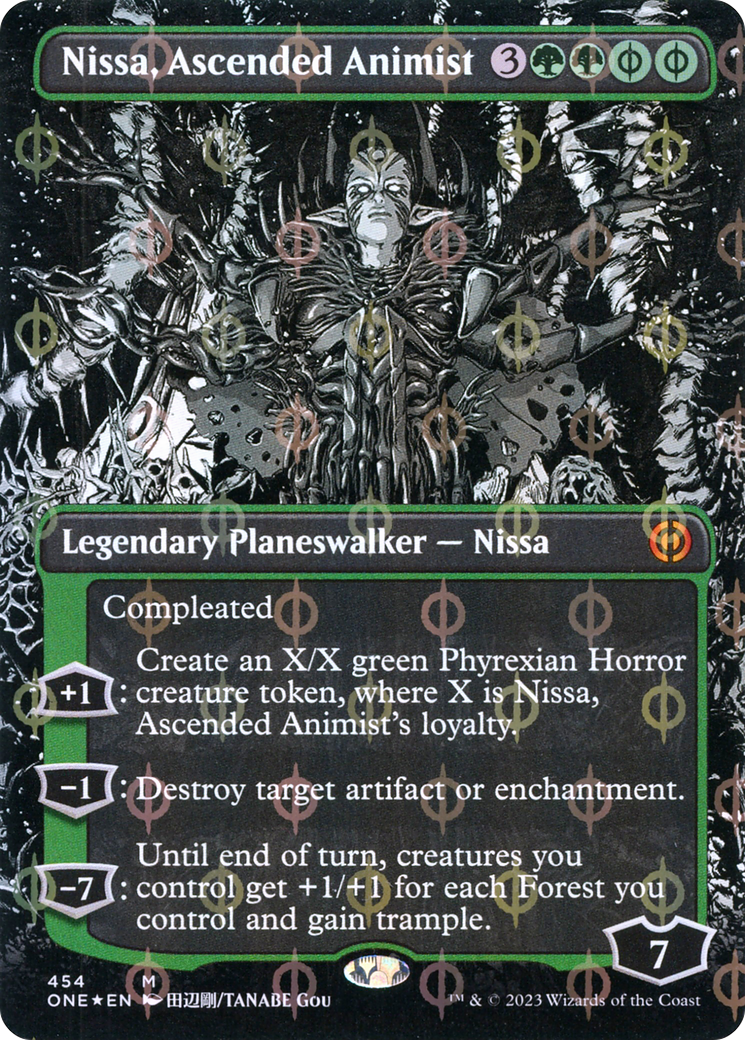 Nissa, Ascended Animist (Borderless Manga Step-and-Compleat Foil) [Phyrexia: All Will Be One] | Galaxy Games LLC
