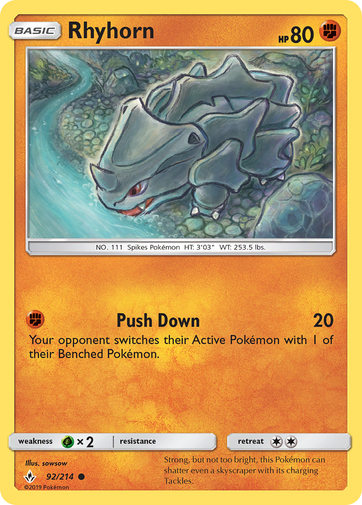 Rhyhorn (92/214) [Sun & Moon: Unbroken Bonds] | Galaxy Games LLC