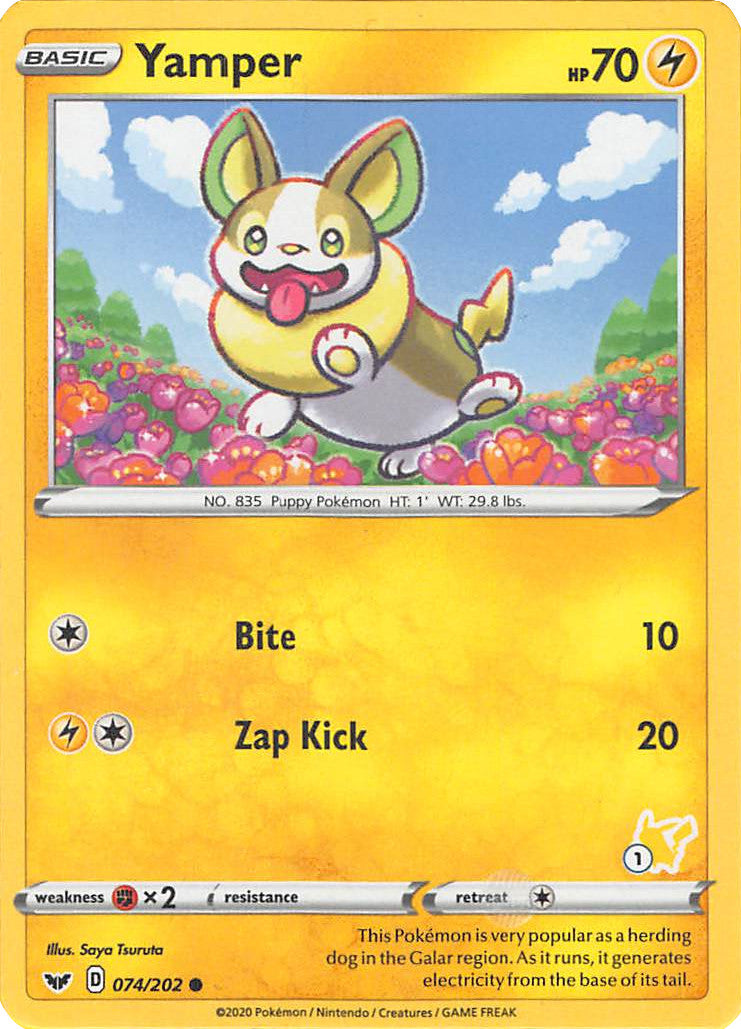 Yamper (074/202) (Pikachu Stamp #1) [Battle Academy 2022] | Galaxy Games LLC