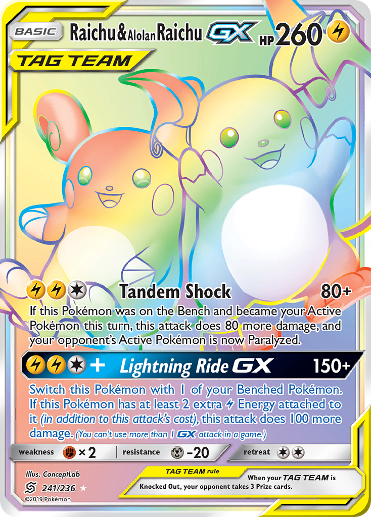 Raichu & Alolan Raichu GX (241/236) [Sun & Moon: Unified Minds] | Galaxy Games LLC