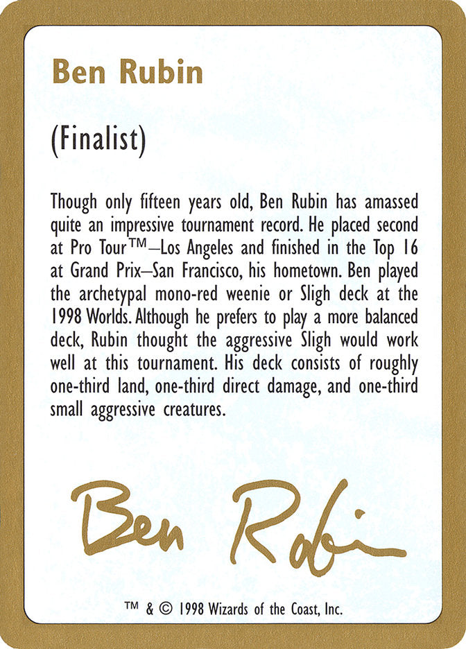 Ben Rubin Bio [World Championship Decks 1998] | Galaxy Games LLC