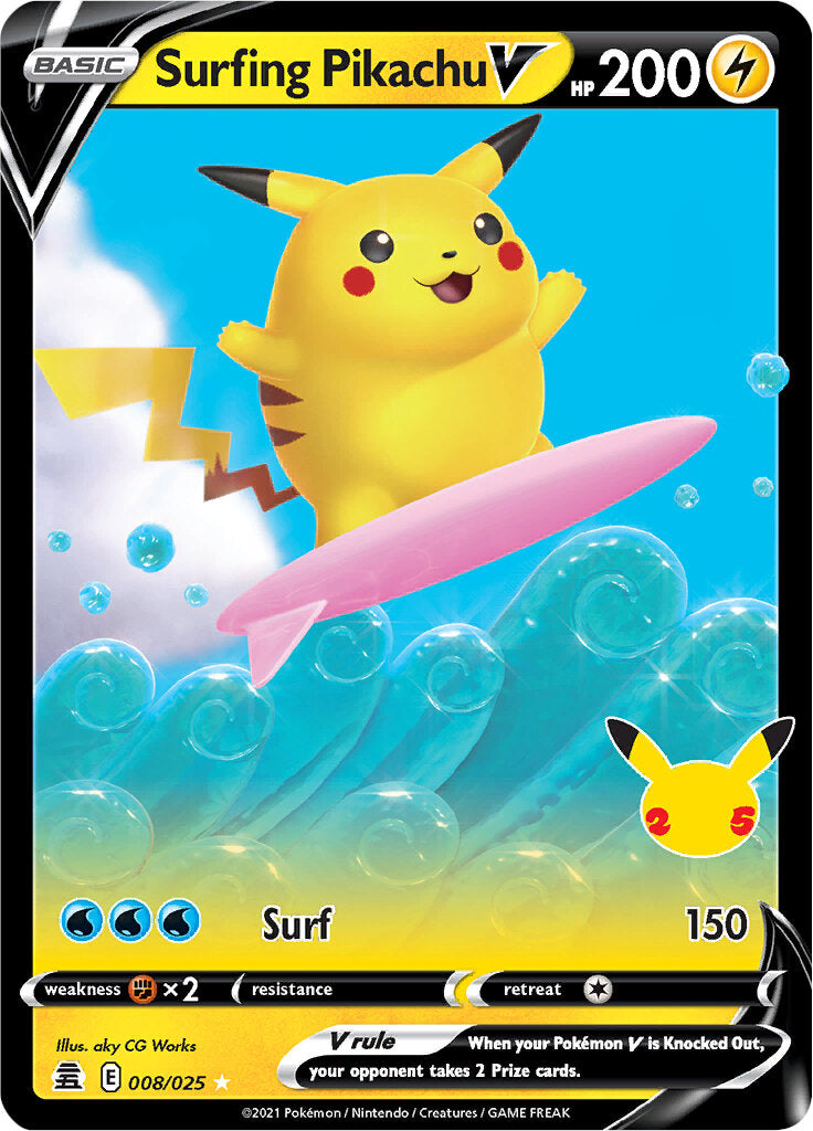 Surfing Pikachu V (008/025) [Celebrations: 25th Anniversary] | Galaxy Games LLC