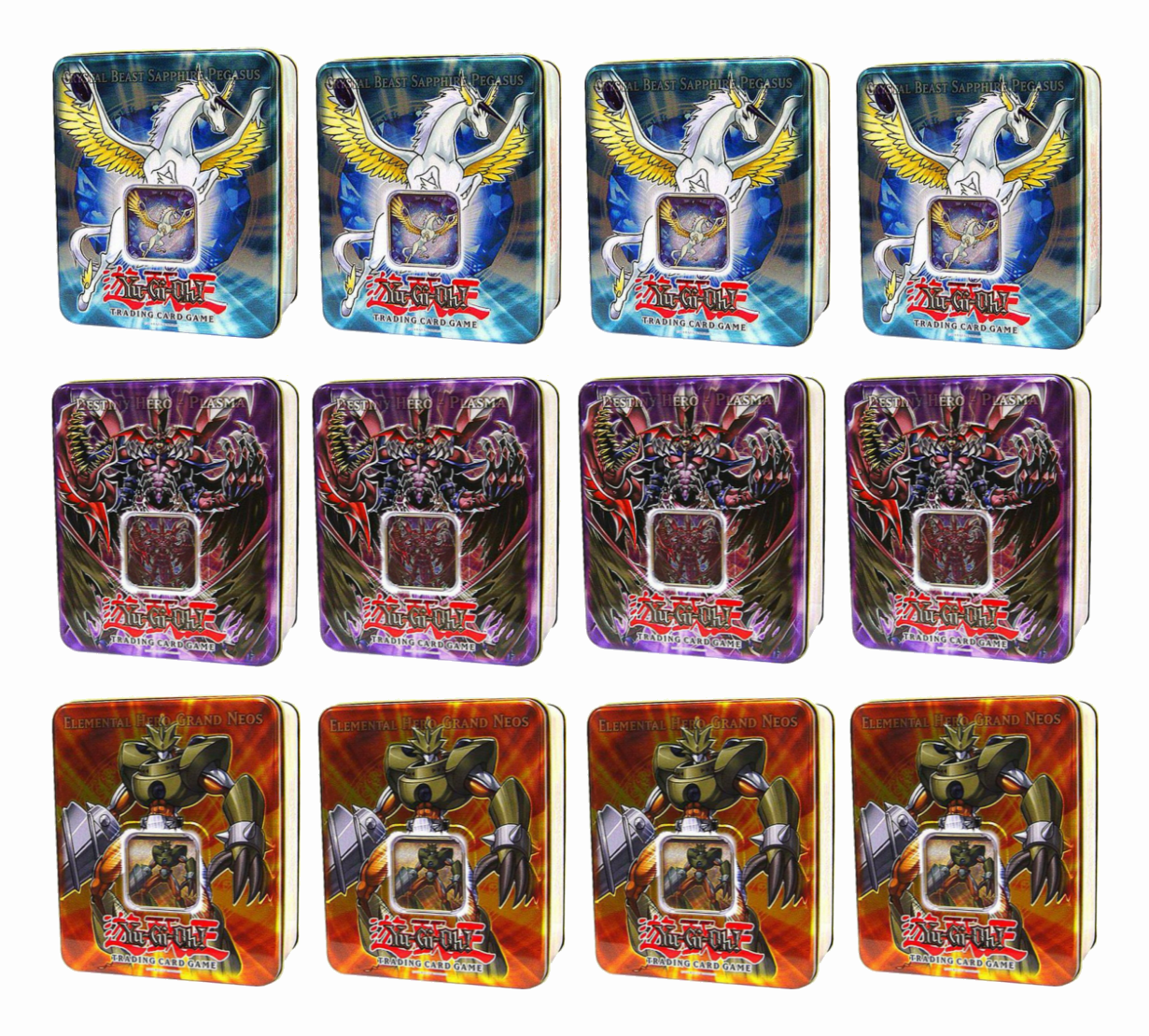 Collectible Tin Display (Crystal Beast Sapphire Pegasus/Destiny Hero Plasma/Elemental Hero Grand Neos) | Galaxy Games LLC