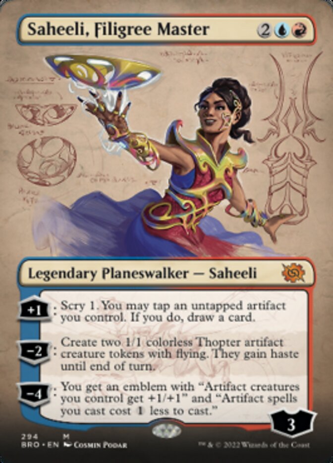 Saheeli, Filigree Master (Borderless Alternate Art) [The Brothers' War] | Galaxy Games LLC