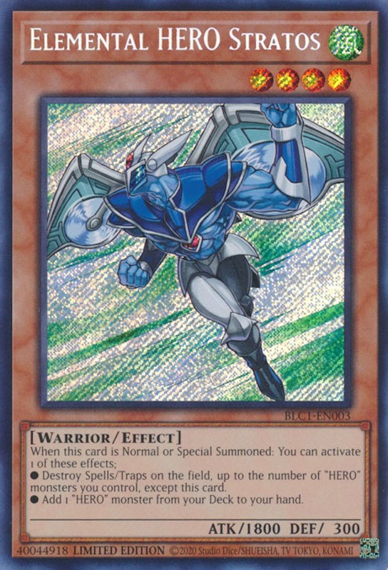 Elemental HERO Stratos [BLC1-EN003] Secret Rare | Galaxy Games LLC