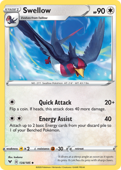 Swellow (134/185) [Sword & Shield: Vivid Voltage] | Galaxy Games LLC