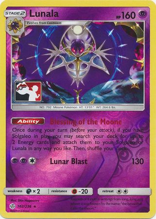 Lunala (102/236) (Pokemon Club Special Print) [Sun & Moon: Cosmic Eclipse] | Galaxy Games LLC