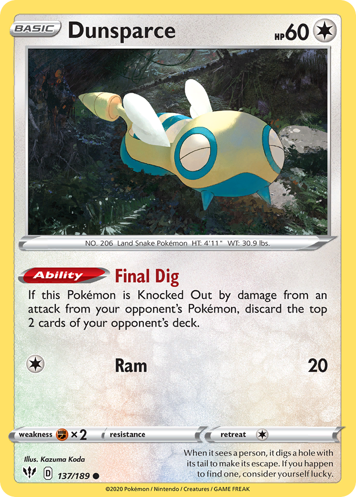 Dunsparce (137/189) [Sword & Shield: Darkness Ablaze] | Galaxy Games LLC