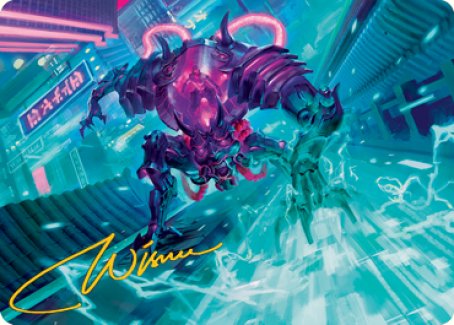 Surgehacker Mech Art Card (Gold-Stamped Signature) [Kamigawa: Neon Dynasty Art Series] | Galaxy Games LLC