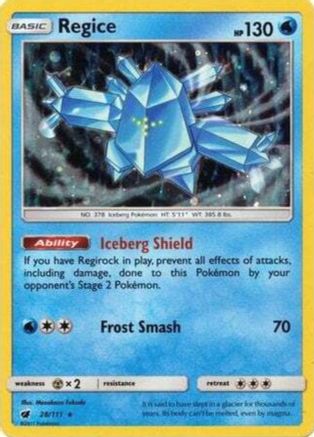 Regice (28/111) (Cosmos Holo) [Sun & Moon: Crimson Invasion] | Galaxy Games LLC