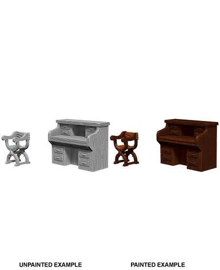 WizKids Deep Cuts Unpainted Miniatures: Desk & Chair | Galaxy Games LLC