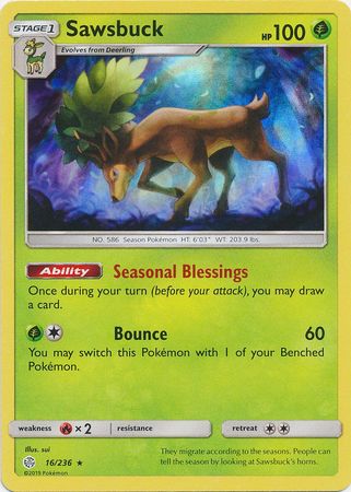 Sawsbuck (16/236) (Build & Battle Box Exclusive) [Sun & Moon: Cosmic Eclipse] | Galaxy Games LLC