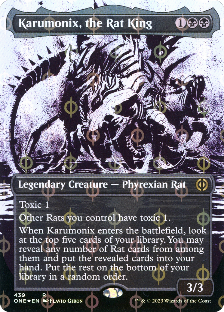 Karumonix, the Rat King (Borderless Ichor Step-and-Compleat Foil) [Phyrexia: All Will Be One] | Galaxy Games LLC