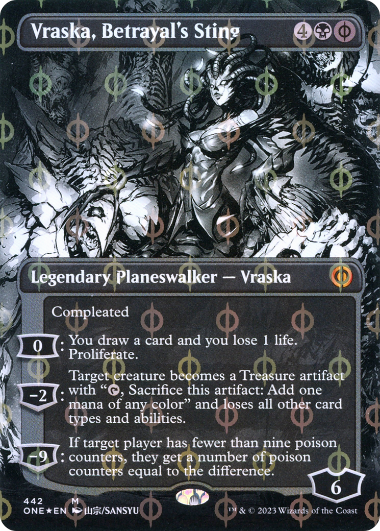 Vraska, Betrayal's Sting (Borderless Manga Step-and-Compleat Foil) [Phyrexia: All Will Be One] | Galaxy Games LLC