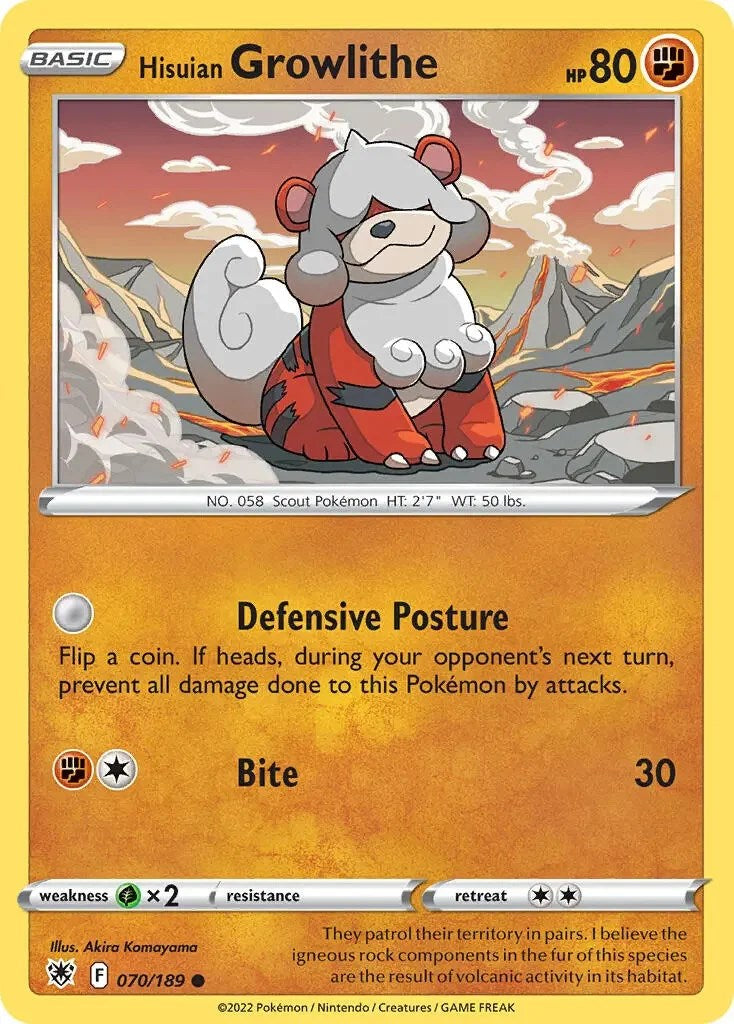 Hisuian Growlithe (070/189) (Theme Deck Exclusive) [Sword & Shield: Astral Radiance] | Galaxy Games LLC