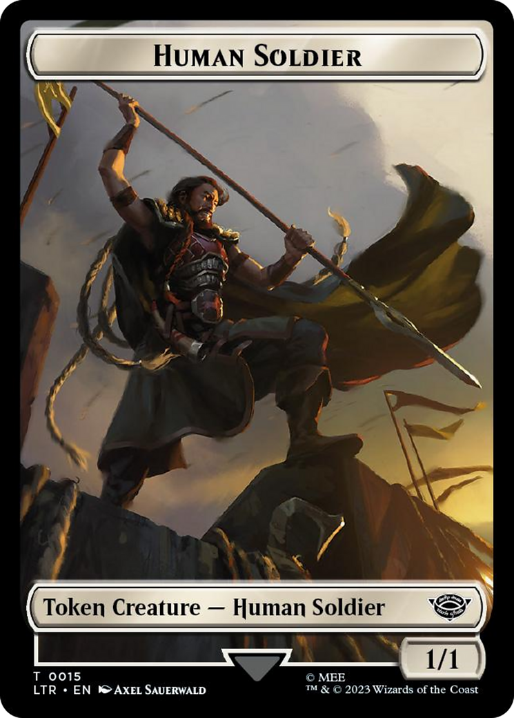 Human Soldier (0015) // Food (0022) Double-Sided Token (Surge Foil) [The Lord of the Rings: Tales of Middle-Earth Tokens] | Galaxy Games LLC