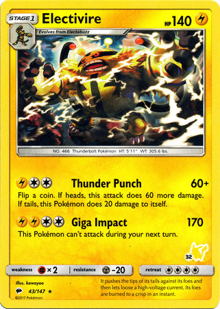 Electivire (43/147) (Pikachu Stamp #32) [Battle Academy 2020] | Galaxy Games LLC