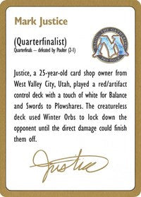 1996 Mark Justice Biography Card [World Championship Decks] | Galaxy Games LLC