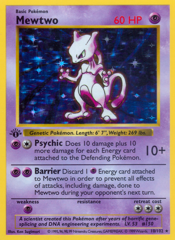 Mewtwo (10/102) (Shadowless) [Base Set 1st Edition] | Galaxy Games LLC