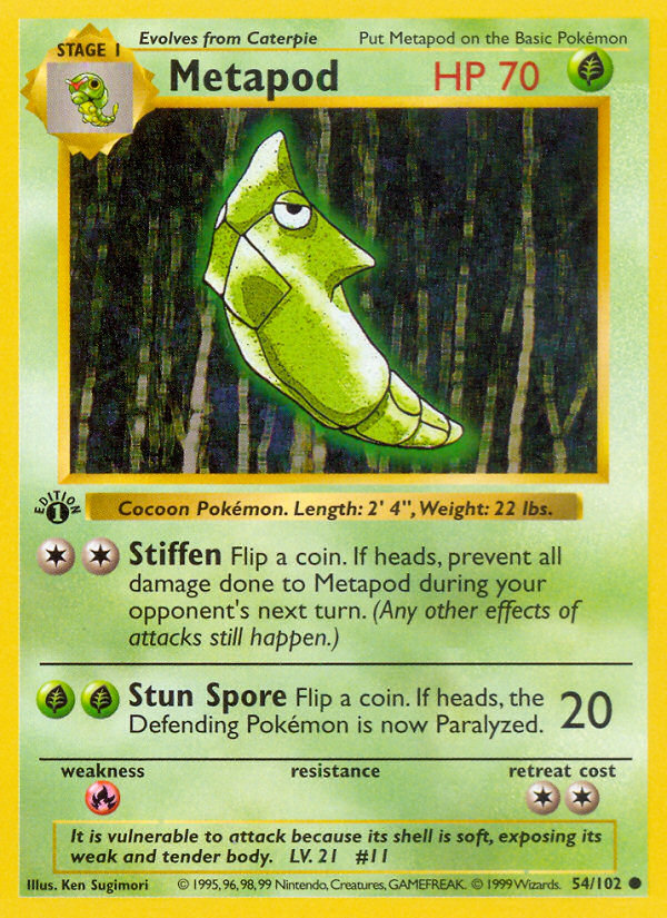 Metapod (54/102) (Shadowless) [Base Set 1st Edition] | Galaxy Games LLC