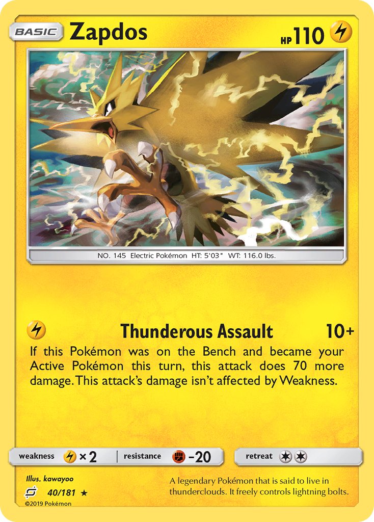 Zapdos (40/181) (Theme Deck Exclusive) [Sun & Moon: Team Up] | Galaxy Games LLC