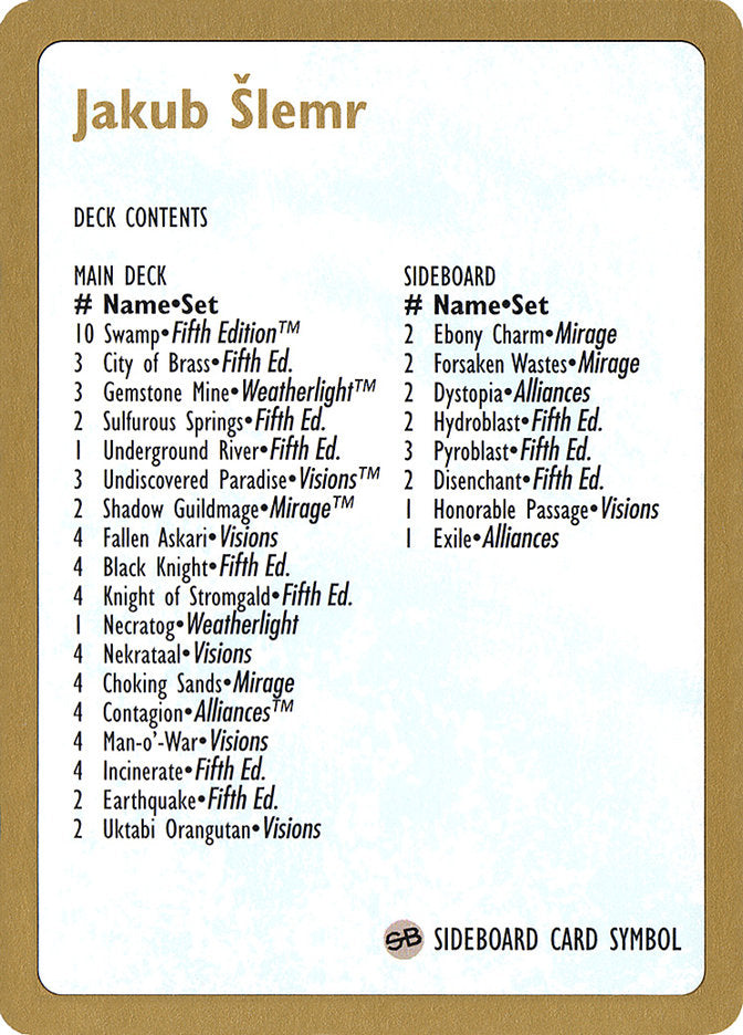 Jakub Slemr Decklist [World Championship Decks 1997] | Galaxy Games LLC