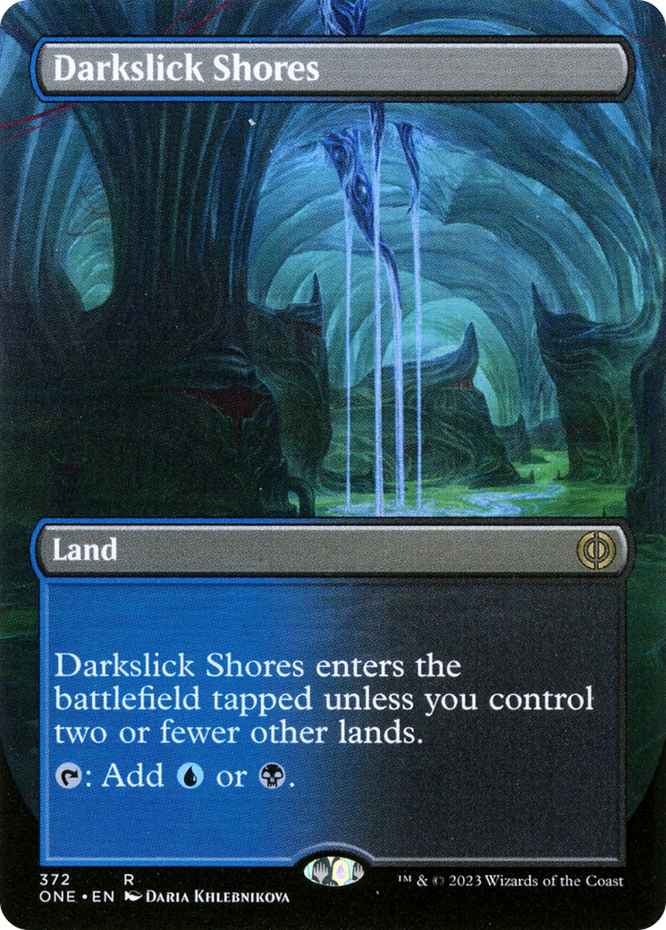 Darkslick Shores (Borderless Alternate Art) [Phyrexia: All Will Be One] | Galaxy Games LLC