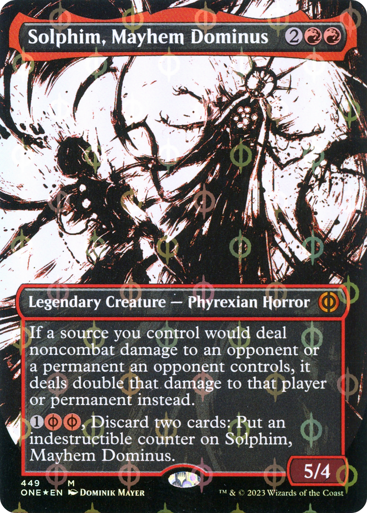 Solphim, Mayhem Dominus (Borderless Ichor Step-and-Compleat Foil) [Phyrexia: All Will Be One] | Galaxy Games LLC