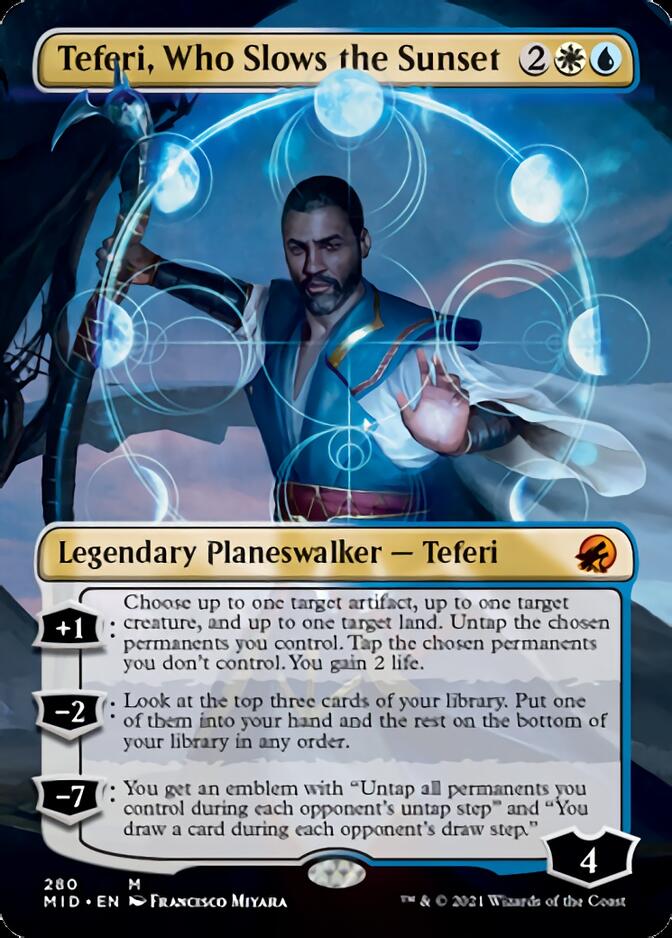 Teferi, Who Slows the Sunset (Borderless) [Innistrad: Midnight Hunt] | Galaxy Games LLC