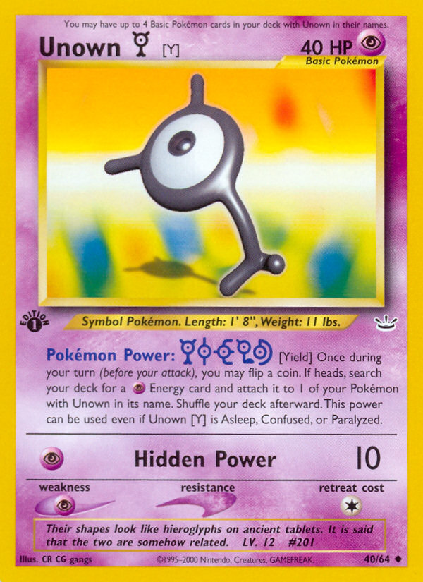 Unown [Y] (40/64) [Neo Revelation 1st Edition] | Galaxy Games LLC