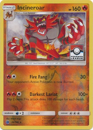 Incineroar (26/149) (League Promo) [Sun & Moon: Base Set] | Galaxy Games LLC