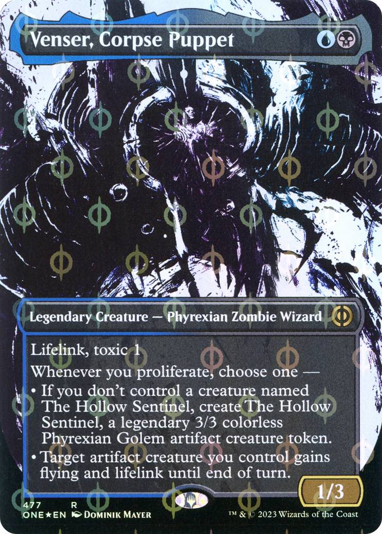 Venser, Corpse Puppet (Borderless Ichor Step-and-Compleat Foil) [Phyrexia: All Will Be One] | Galaxy Games LLC